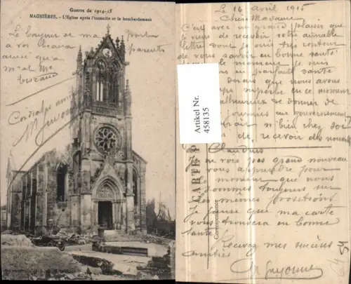 458135,Lothringen Meurthe-et-Moselle Magnieres Eglise bombardement Kirche