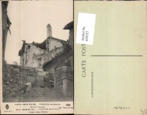 459757,Lothringen Meuse Verdun bombarded Hauts Degres Zerstörte Häuser