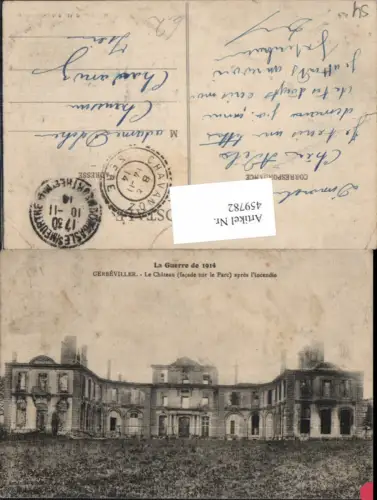 459782,Lothringen Meurthe-de-Moselle Gerebiller Le Chateau apres l incendie Schloss Zerstört