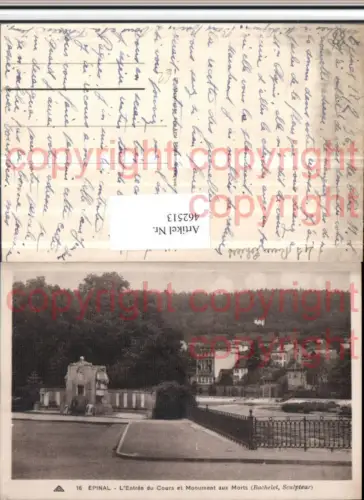 462513,Lothringen Vosges Epinal Entree Cours et Monument aux Morts