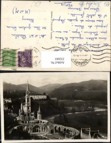 332681,Midi-Pyrenees Hautes-Pyrenees Lourdes La Basilique vue du Chateau Fort Kirche Schloss