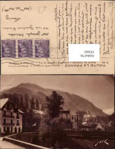 333665,Midi-Pyrenees Hautes-Pyrenees Route de Lourdes a Gavarnie Gedre Village et Hotel de Grotte