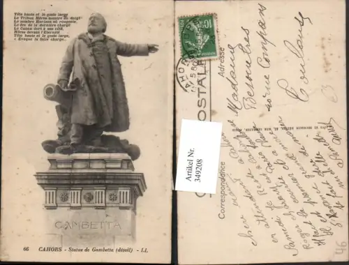 349208,Midi-Pyrenees Lot Cahors Statue de Gambetta Denkmal