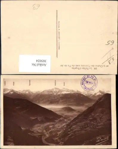 385024,Midi-Pyrenees Hautes-Pyrenees Vallee Argeles et Chaine Pyrenees vue Pic du Jer Bergkulisse