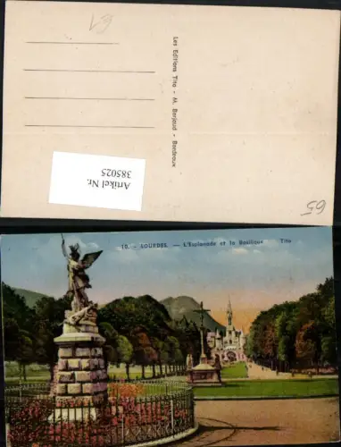 385025,Midi-Pyrenees Hautes-Pyrenees Lourdes Esplanade et la Basilique Statue Kirche