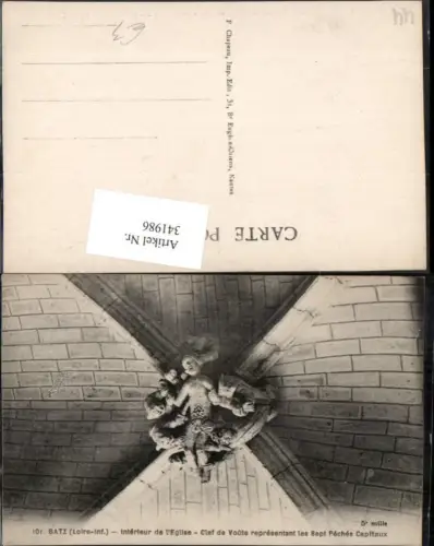 341986,Pays de la Loire Loire-Atlantique Batz Interieur de l'Eglise Clef de Voute Sept Peches Capitaux