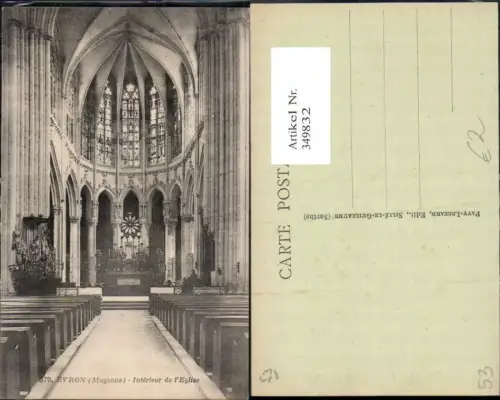 349832,Pays de la Loire Mayenne Evron Interieur de l Eglise Kirche Innenansicht Altar