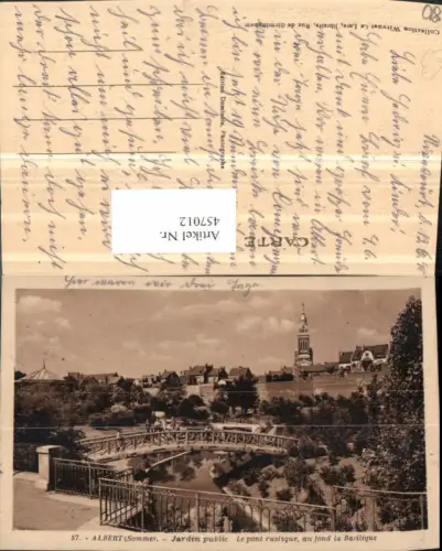 457012,Picardie Somme Albert Jardin public Park Brücke Kirche