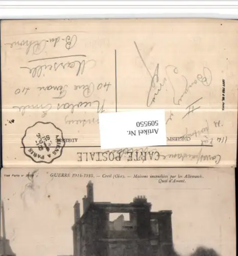 509550,Picardie Oise Creil Maisons incendiees par les Allemands Zerstörung