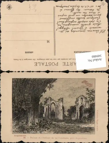 349480,Künstler AK G. Fraipont Poitou-Charentes Charente Angoumois Ruines Abbaye Couronne