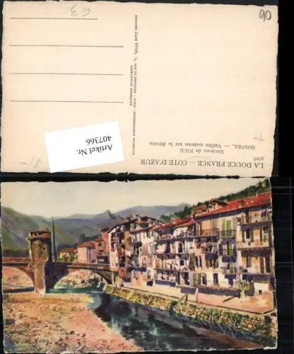 407366,Künstler AK Provence-Alpes-Cote-Azur Alpes-Maritimes Nice Nizza Sospel Teilansicht Brücke