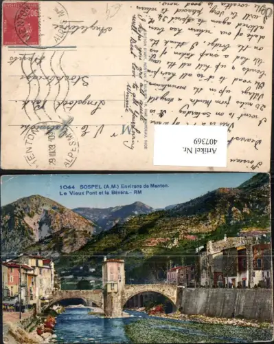 407369,Provence-Alpes-Cote-Azur Alpes-Maritimes Sospel Menton Pont et la Bevera Brücke Bergkulisse