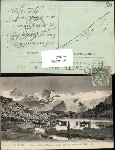 428029,Provence-Alpes-Cote-Azur Hautes-Alpes La Grave Lac Leris See Rinder Bergkulisse