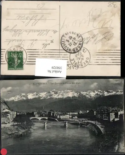 350329,Rhone-Alpes Isere Grenoble Quais et la Chaine Alpes Teilansicht Brücken