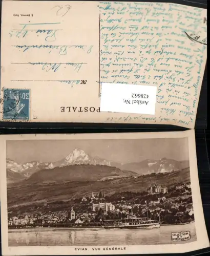 428662,Rhone-Alpes Haute-Savoie Evian Vue Generale Totale Dampfer Bergkulisse