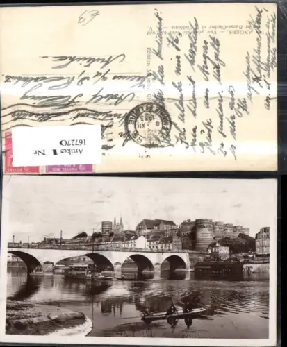 167270,Angers Vue generale vers le Pont de la Basse Chaine et le Chateau Brücke Schloss Festung Ruderboot Boot