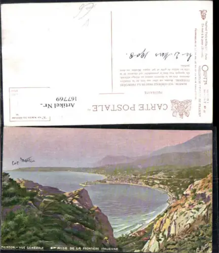 167769,Menton Vue generale prise de la Frontiere Italienne pub R. Tuck and Son 765euro49