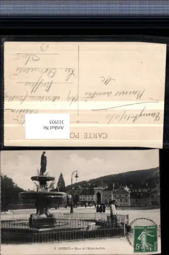 311935,Annecy Place de l'Hotel-de-Ville Rathausplatz Brunnen