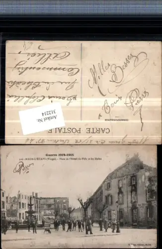 312214,Raon-l'Etape Place de l'Hotel-de-Ville et les Halles Rathaus Zerstörung Brunnen