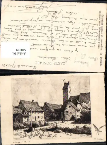 540919 France Künstler AK Radierung Alsace Village