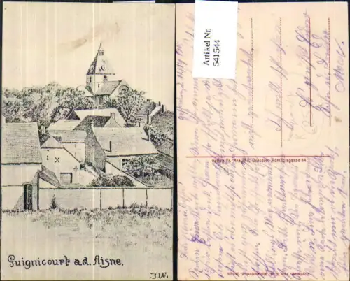 541544 France Handgemalte Künstler AK J. W. Guignicourt a. d. Aisne