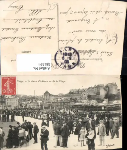 581594,France Dieppe Le vieux Chateau vu de la Plage Strand