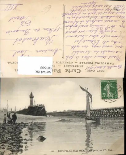 581598,France Trouville-sur-Mer Les Jetees Leuchtturm Segelboot Schiff