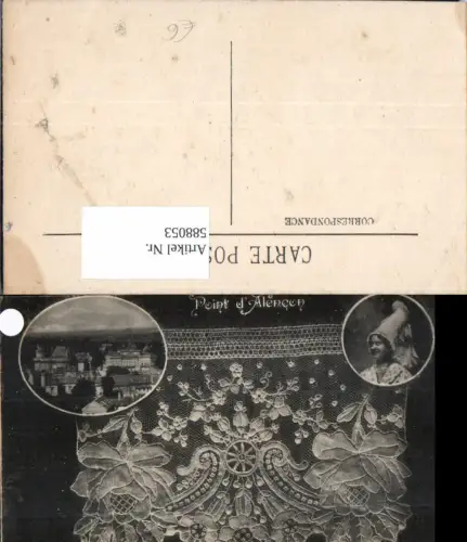 588053,Point d Alencon Frau Tracht Hut Spitze France