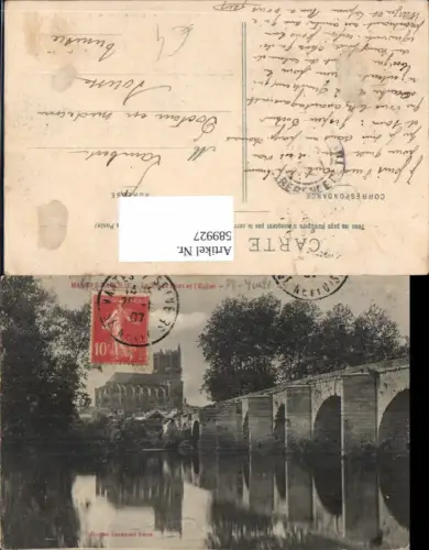 589927,France Mantis La Jolie Le Vieux Pont et l Eglise Kirche Brücke