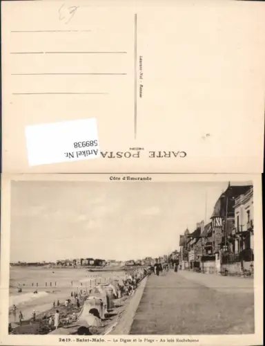 589938,Saint-Malo La Digue et la Plage Au loin Rochebonne Strand Strandleben France