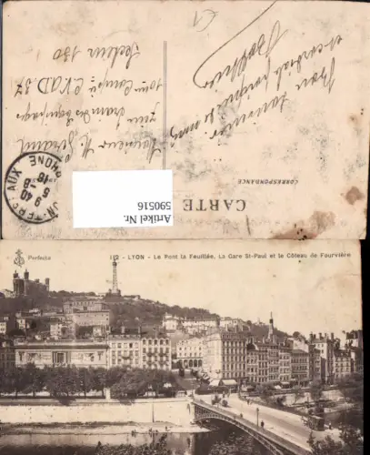590516,Lyon Le Pont la Feuillee La Gare St Paul et le Coteau de Fourviere Bkrücke France