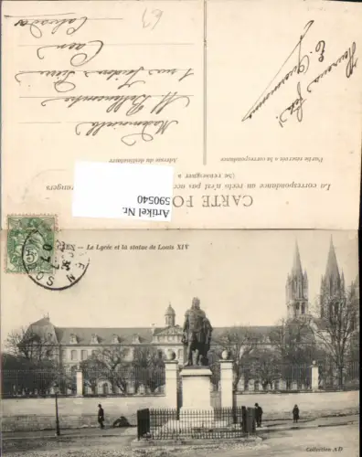 590540,Caen Le Lycee et la statue de Louis XIV Statue France