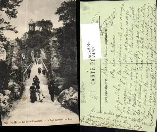 591467,Paris Les Buttes-Chaumont Le Pont suspendu Hängebrücke Brücke France