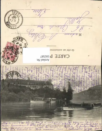 592587,Lac du Bourget Abbaye d Hautecombe Abtei Schiff Dampfer Raddampfer France