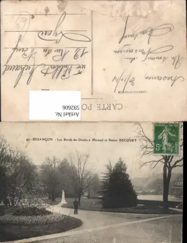 592606,Besancon Les Bords du Doubs a Micaud et Statue Becquet France