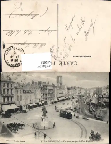 592613,La Rochelle Vue panoramique du Quai Duperre Straßenbahn Hafen Segelschiff France