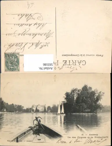 593186,Annecy Lac d Annecy Ile de Cygnes et la Prefecture Segelboot Anker France