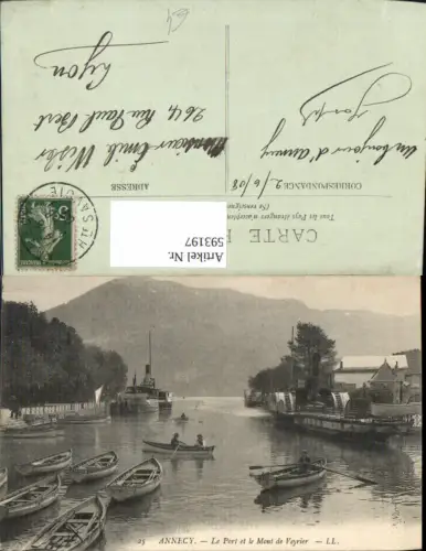 593197,Annecy Lac d Annecy Le Port et le Mont de Veyrier Schiff Dampfer Ruderboot Boot France