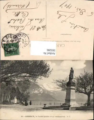 593206,Annecy Lac d Annecy Le Jardin public et la Tournette Statue France