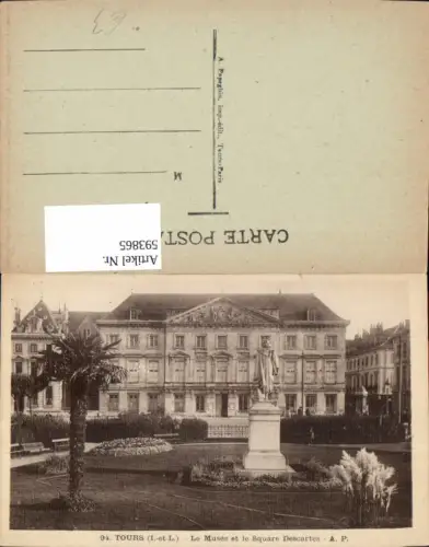 593865,Tours Le Musee et le Square Descartes Statue France