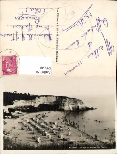 595648,Foto Ak France Meschers La Plage des Nonnes Les Falaises Strand Strandleben