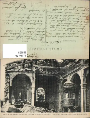 595653,WW1 Bombardement de Verdun Interieur de l Eglise de Belleville Zerstörte Kirche Innen France