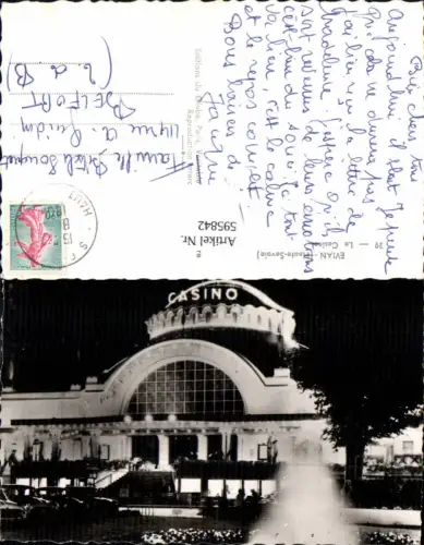 595842,Foto Ak Evian Haute Savoie Le Casino Kasino b. Nacht Springbrunnen Brunnen France