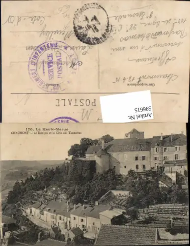 596615,La Haute-Marne Chaumont Le Donjon et la Cote des Tanneries France Feldpost 109 Regiment d Infanterie