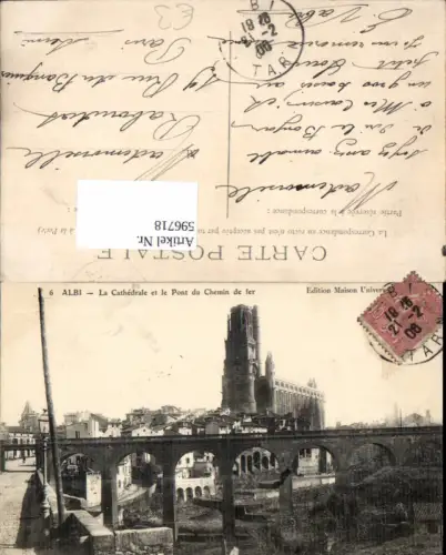 596718,Albi La Cathedrale et le Pont du Chemin de fer Brücke Viadukt Kathedrale France