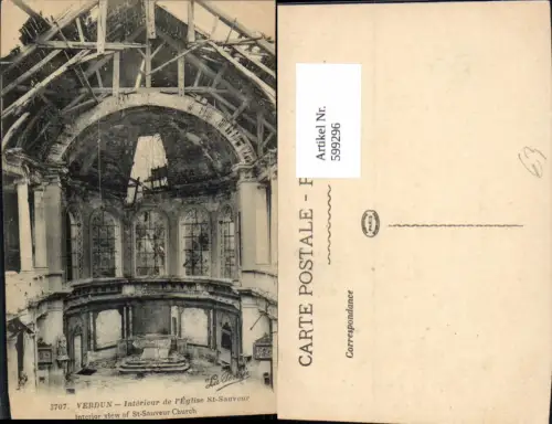 599296,Verdun Interieur de l Eglise St Sauveur Zerstörte Kirche France