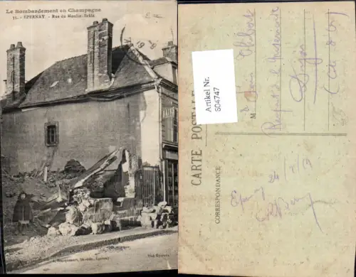 604747,Epernay Rue du Moulin-Brüle Le Bombardement en Champagne Zerstörte Gebäude France