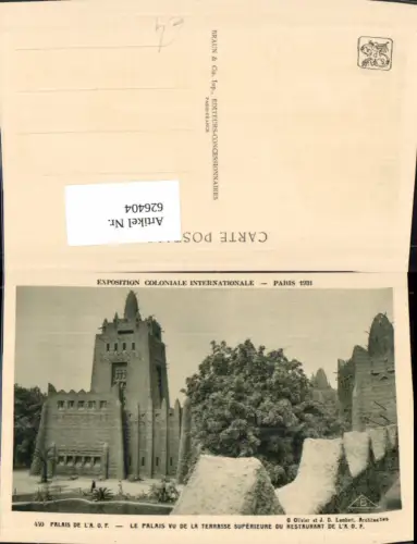 626404,Paris Le Palais de L A. O. F. Exposition Coloniale Internationale 1931 France