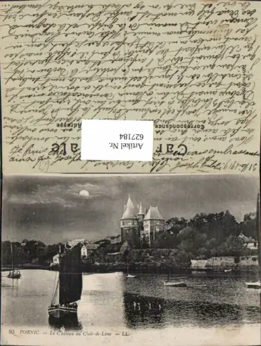 627184,Pornic Le Chateau au Clair-de-Lune Segelboot Schloss b. Mondschein France