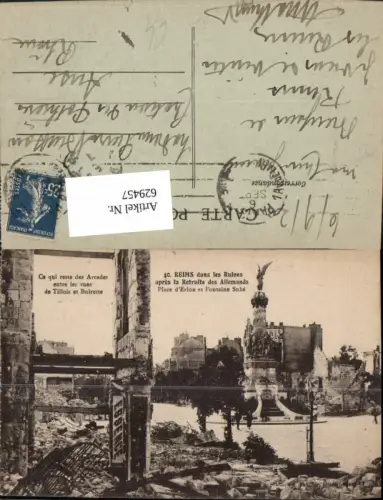 629457,Reims dans les Ruines apres la Retraile des Allemands Zerstörte Gebäude WW1 France